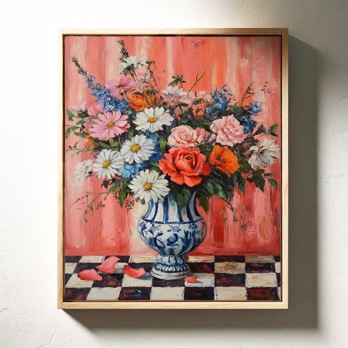 Vibrant Floral Bouquet Blue Vase Still Life Oil Painting Poster - Image 6