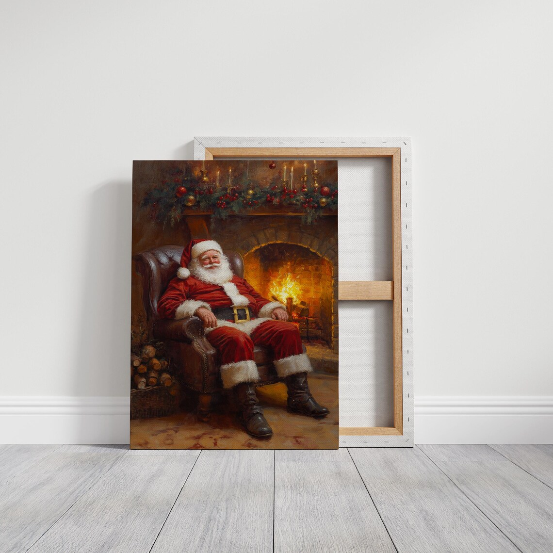 Santa By The Fireplace, Cozy Christmas Scene - Image 3