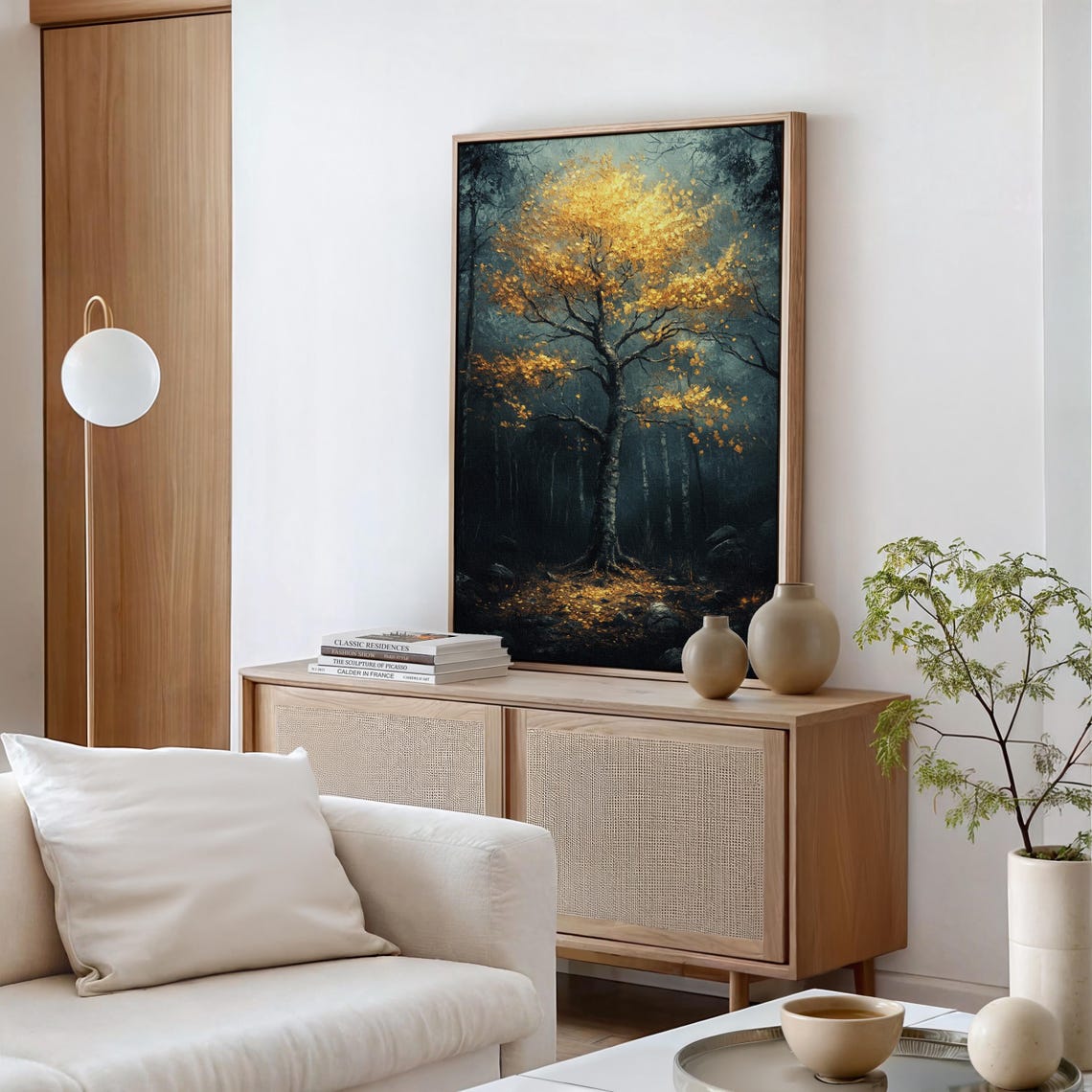 Golden Tree In Mystical Forest Illuminated Nature Enchanted Woodland Wall Art For Cozy Home Dcor - Image 5