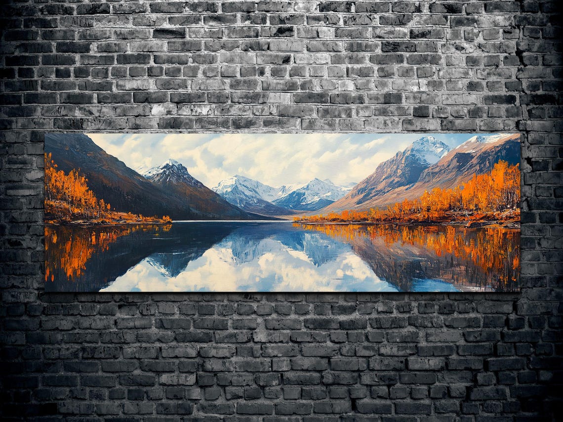 Autumn Mountain Lake Mirror Reflection Panoramic Landscape Poster - Image 2
