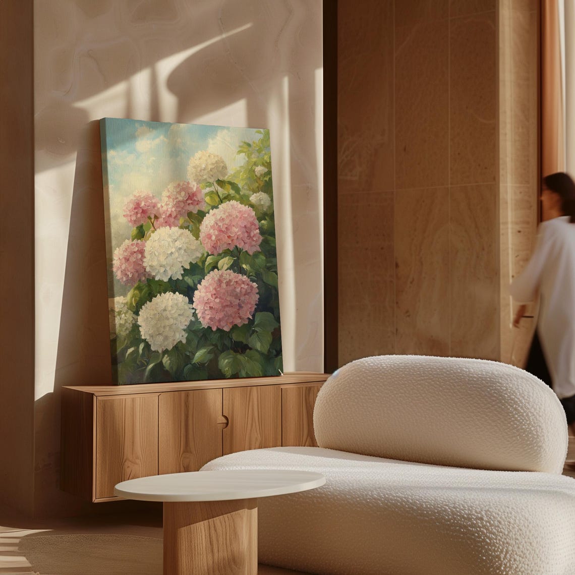 Pink White Hydrangea Blossoms Lush Floral Oil Painting Poster - Image 7