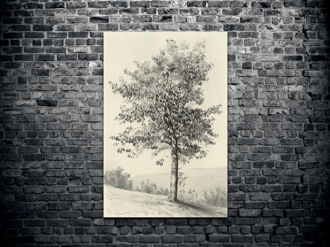 Oak Tree Charcoal Style Art Print, Neutral Decor - Image 2