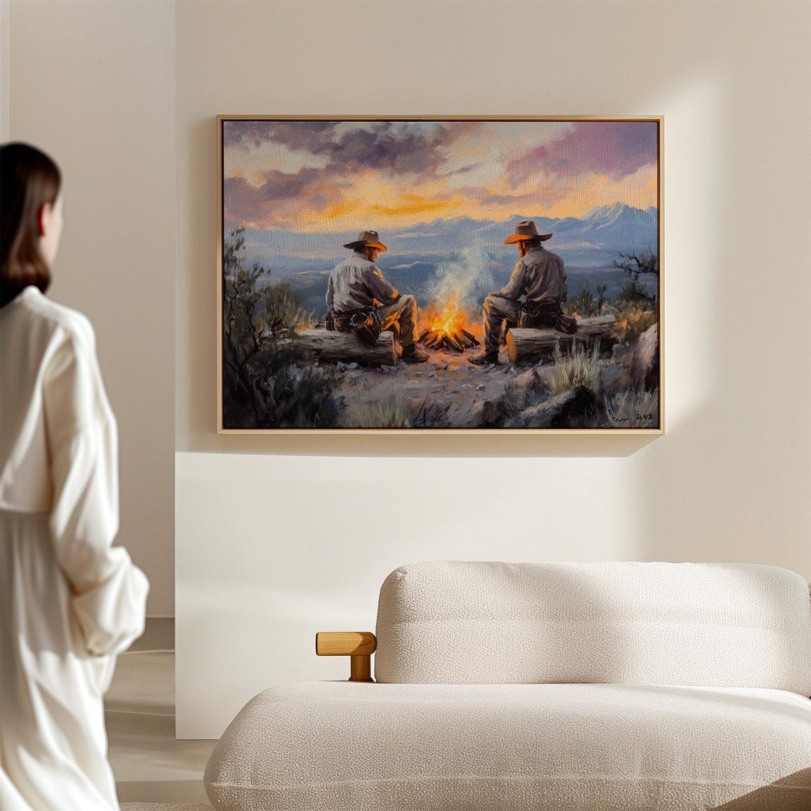 Cowboy Campfire Sunset Western Wall Art Rustic Ranch Decor Wild West Print Country Farmhouse Painting Cowboy Artwork - Image 2