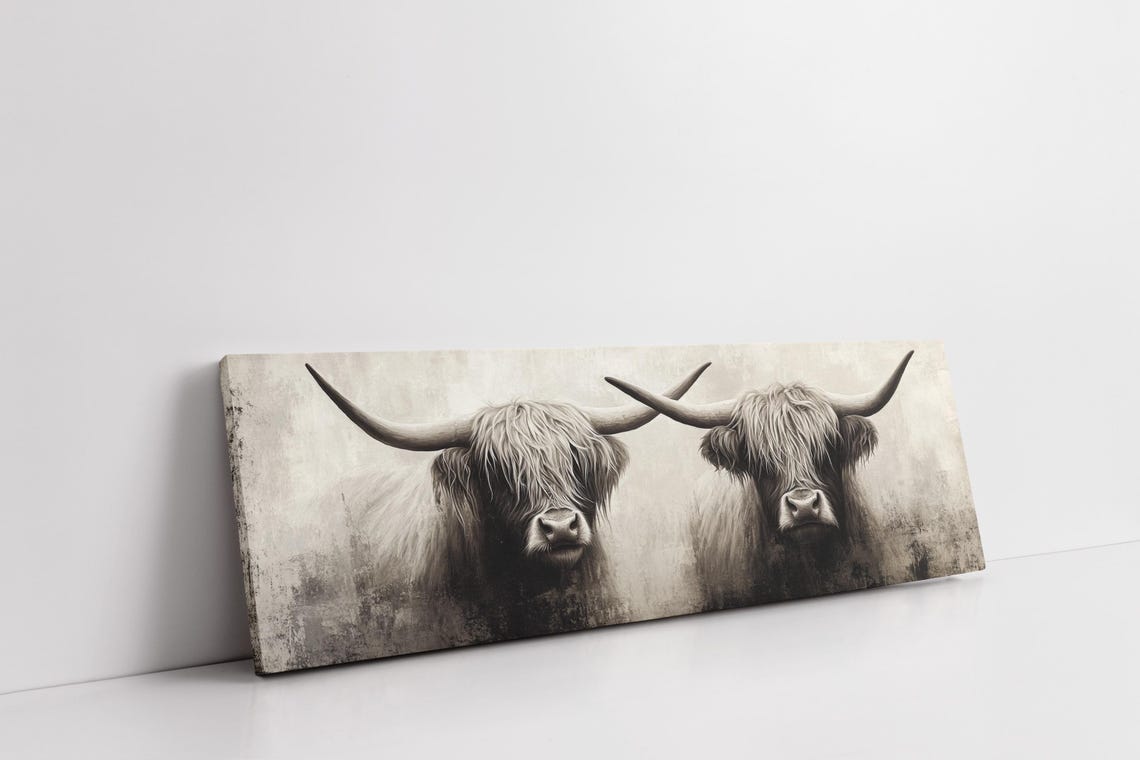 Highland Cow Pair Black And White Rustic Farmhouse Animal Poster - Image 3