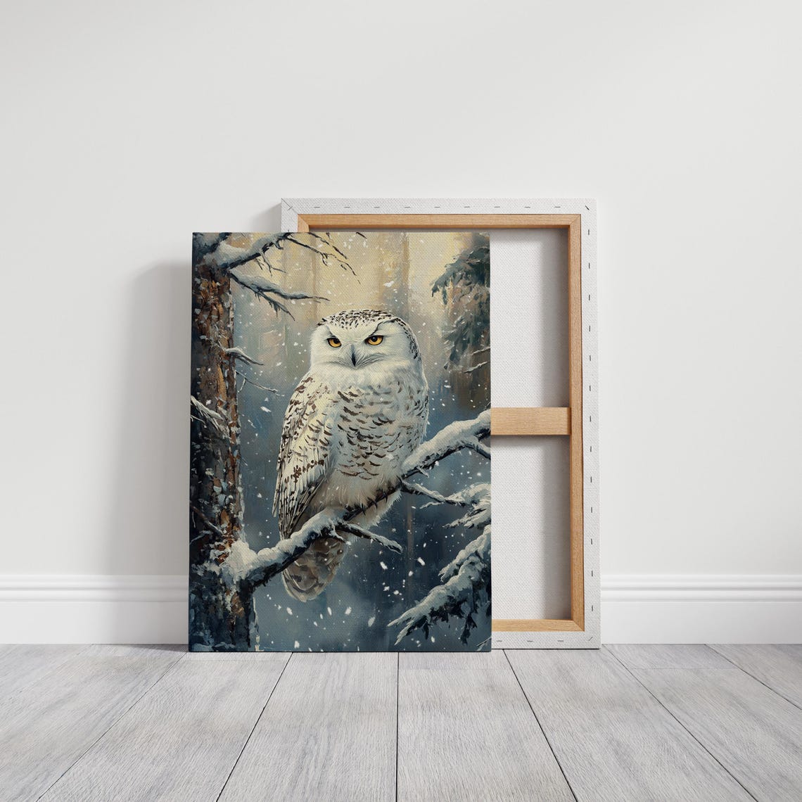 Snowy Owl Perched on Snowy Branch Winter Forest Wildlife Poster - Image 3