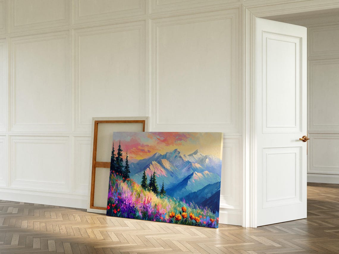 Colorful Mountain Meadow Sunrise Wildflowers Impressionist Poster - Image 5