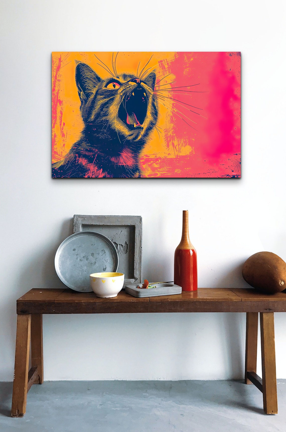 Yawning Black Cat Pop Art Neon Yellow Pink Portrait Photo Poster - Image 6
