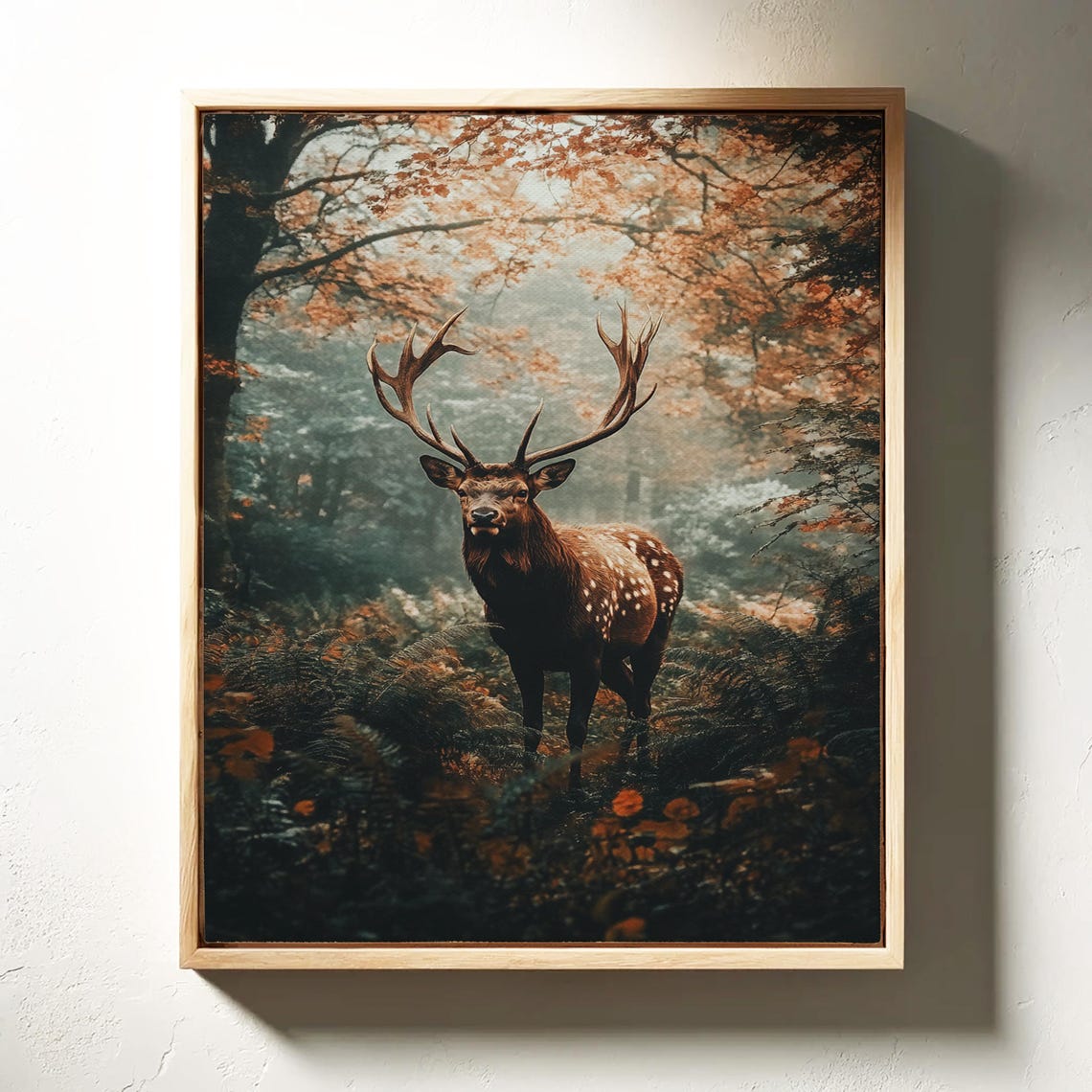 Standing Deer in Misty Autumn Forest Moody Wildlife Art Poster - Image 3