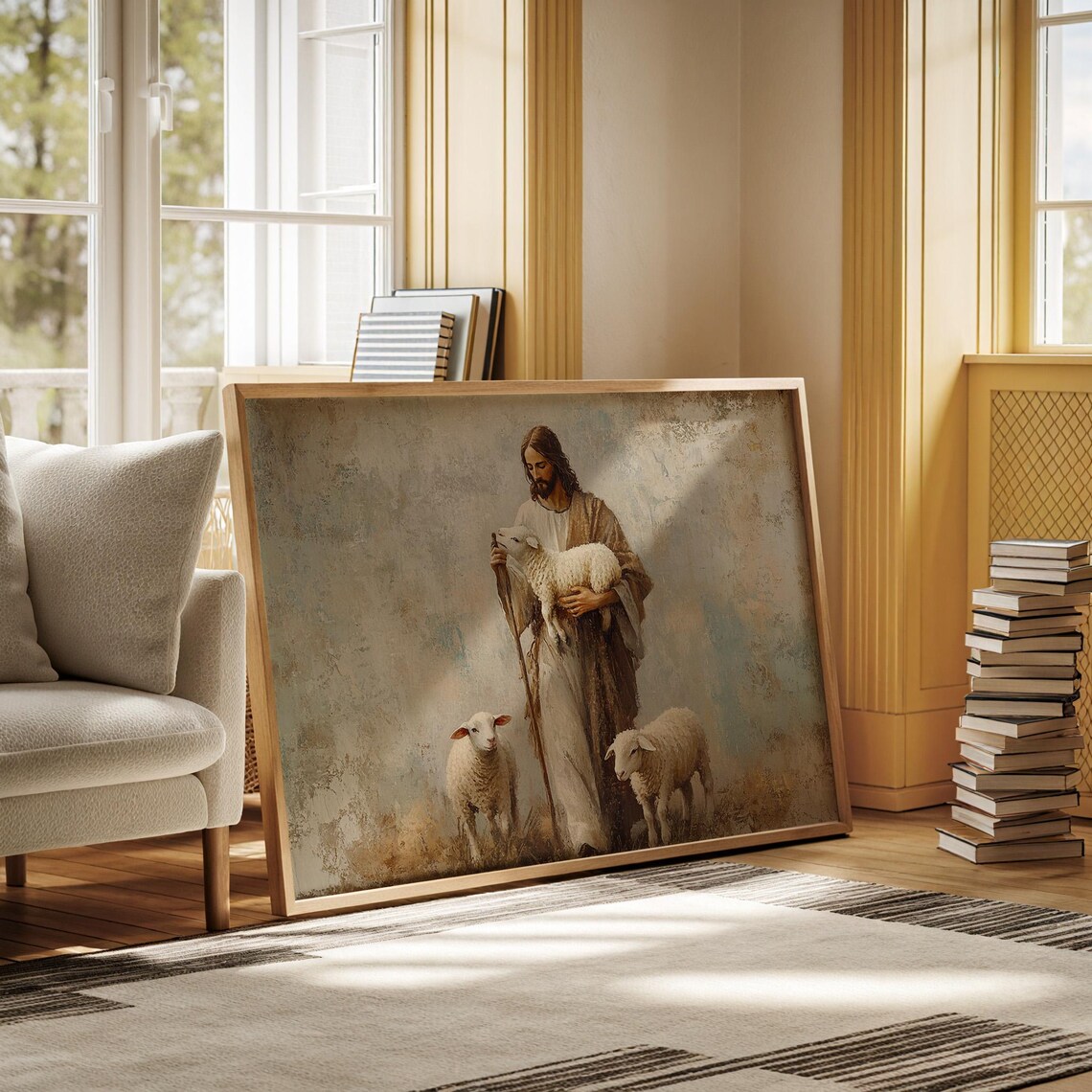 Jesus Holding A Lamb Christian Wall Art Print - Image 3