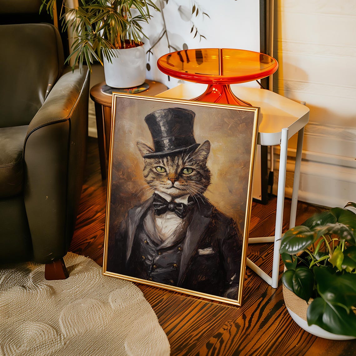Tabby Cat In Top Hat Tuxedo And Bow Tie Dapper Pet Portrait Poster