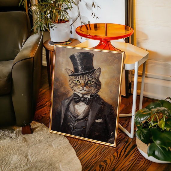 Tabby Cat In Top Hat Tuxedo And Bow Tie Dapper Pet Portrait Poster