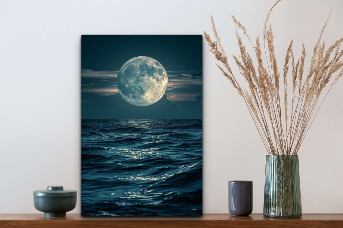 Moon Over Ocean, Night Ocean Home Decor - Image 4