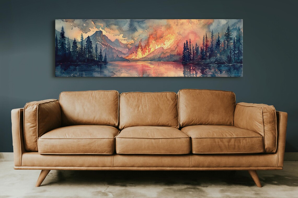 Panoramic Watercolor Forest Fire Art Print - Image 5