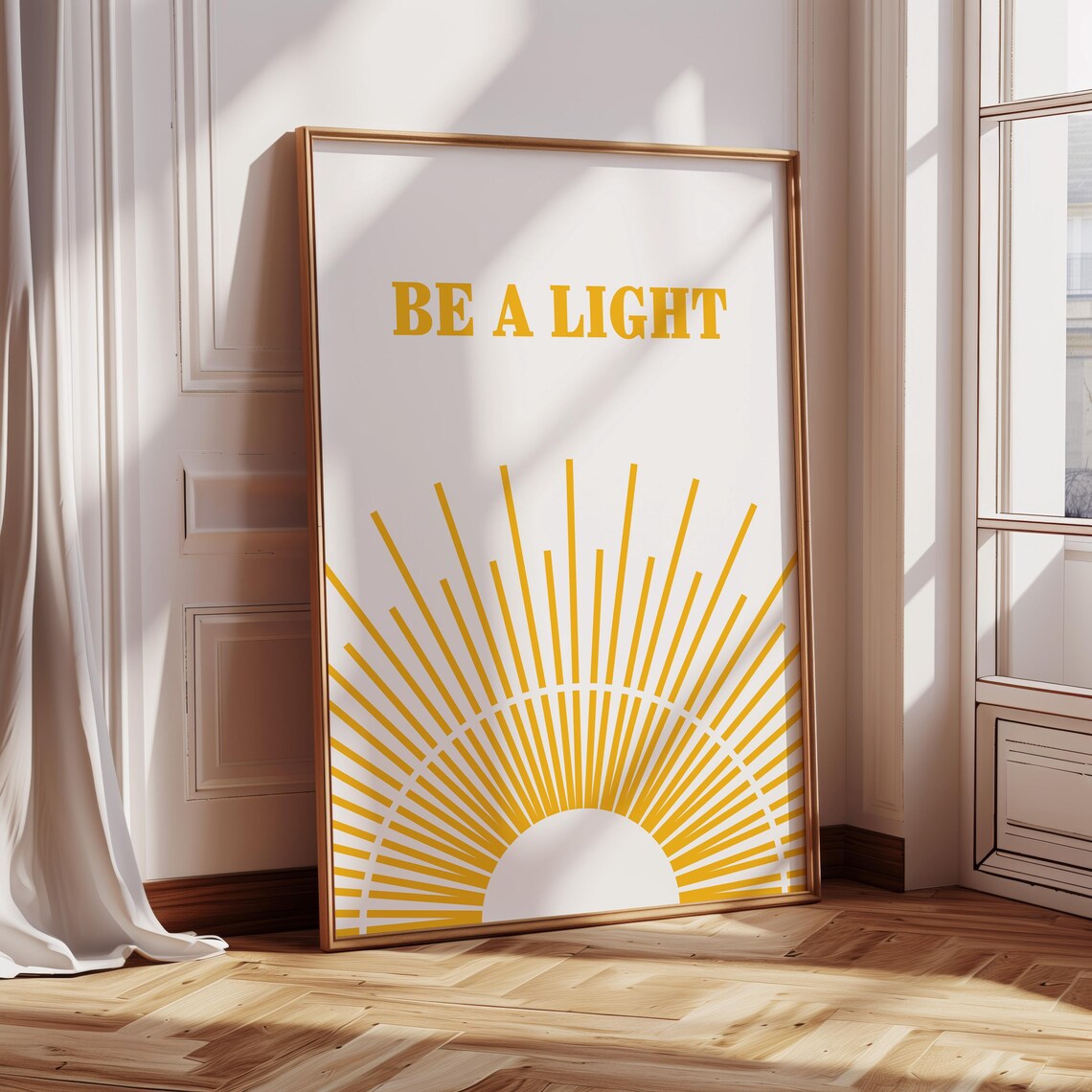 Be a Light Yellow Sunburst Modern Inspirational Quote Poster