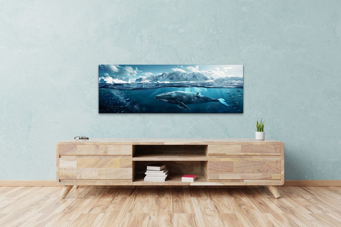 Humpback Whale Arctic Ocean Above Below Water Panoramic Wall Art - Image 4