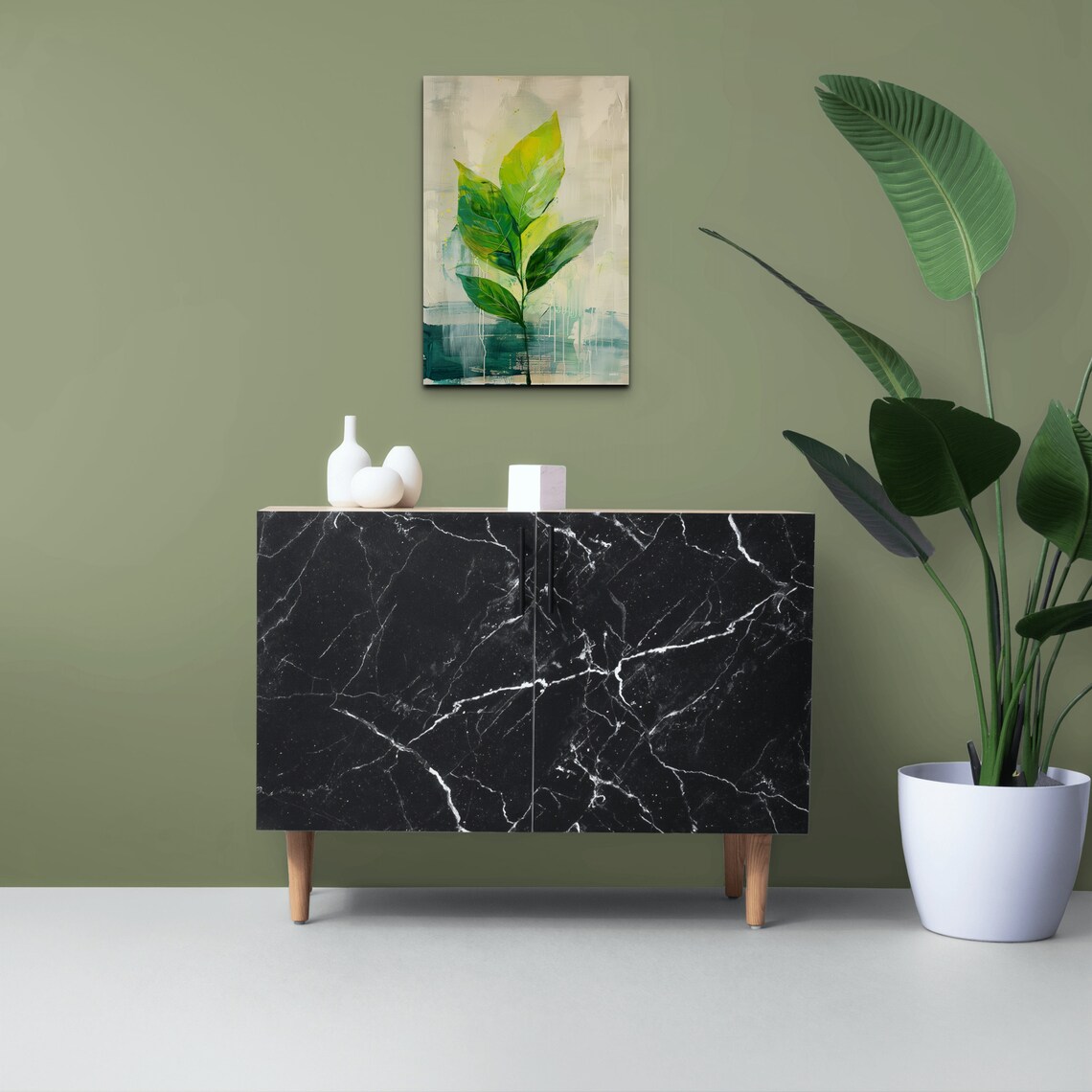 Minimalist Green Leaves Botanical Abstract Painting Decor Poster - Image 5