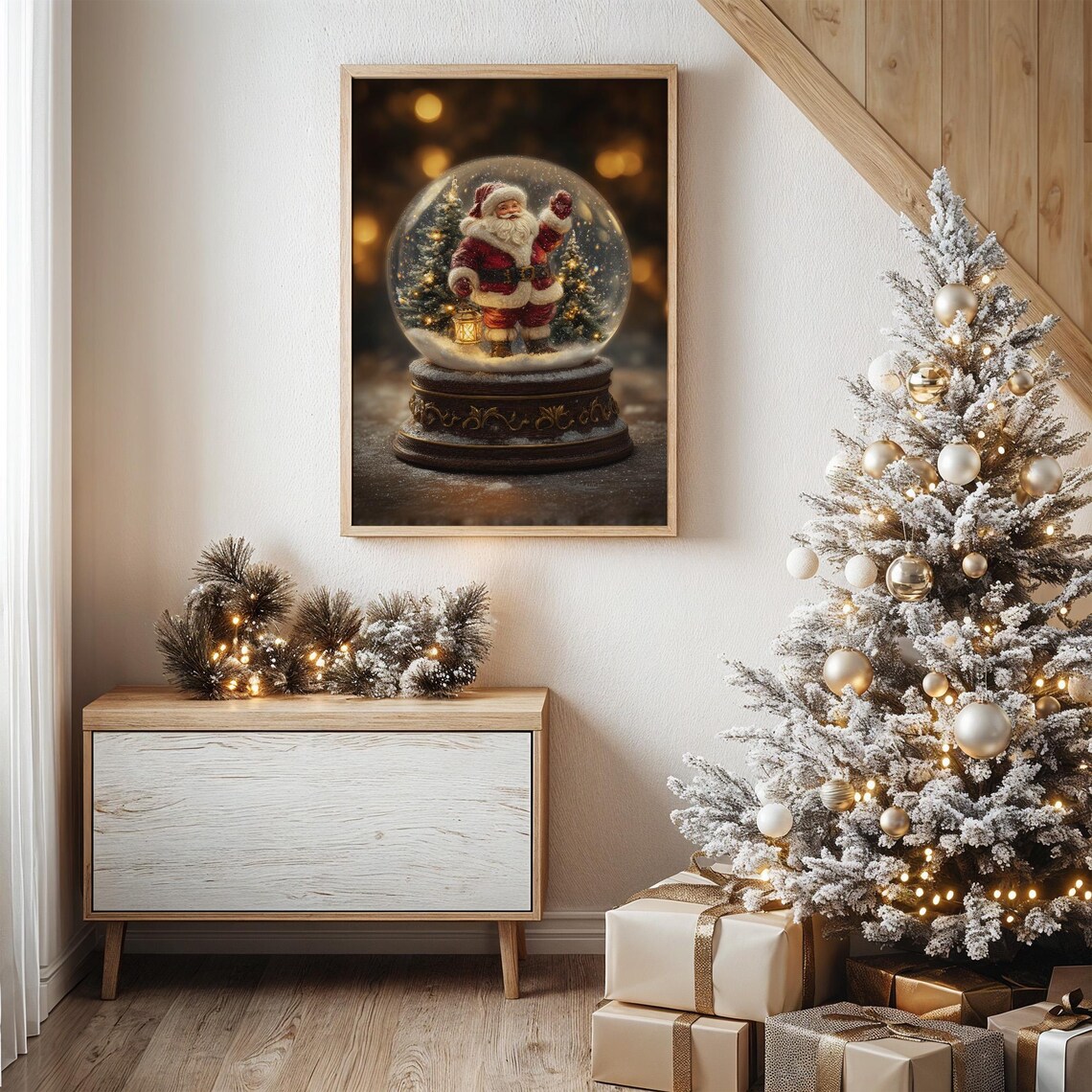 Santa Claus in Festive Snow Globe, Christmas Poster
