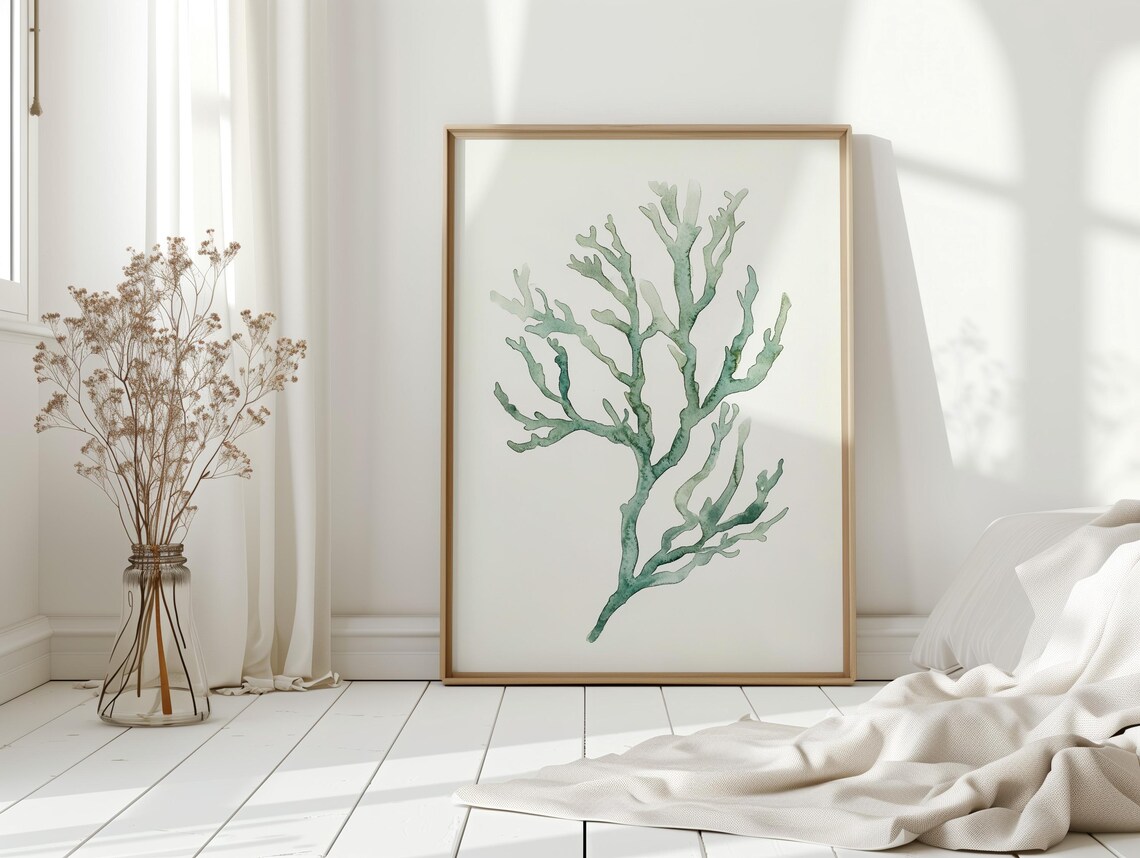 Watercolor Green Coral, Ocean-Inspired Coastal Decor - Image 3