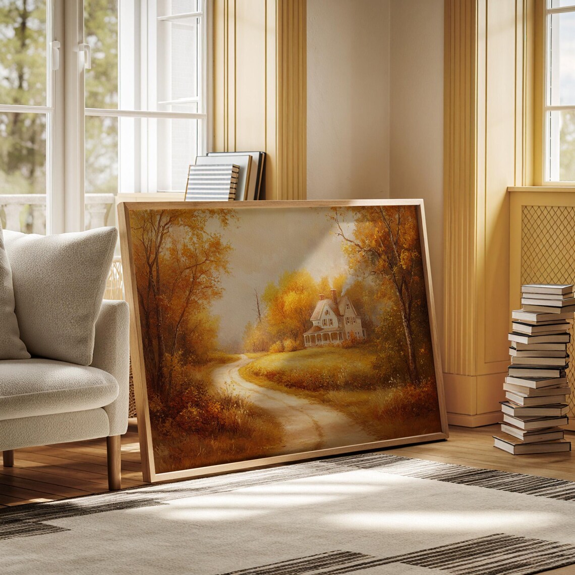 Country Cottage at the End of a Winding Path Golden Autumn Scene Poster - Image 7