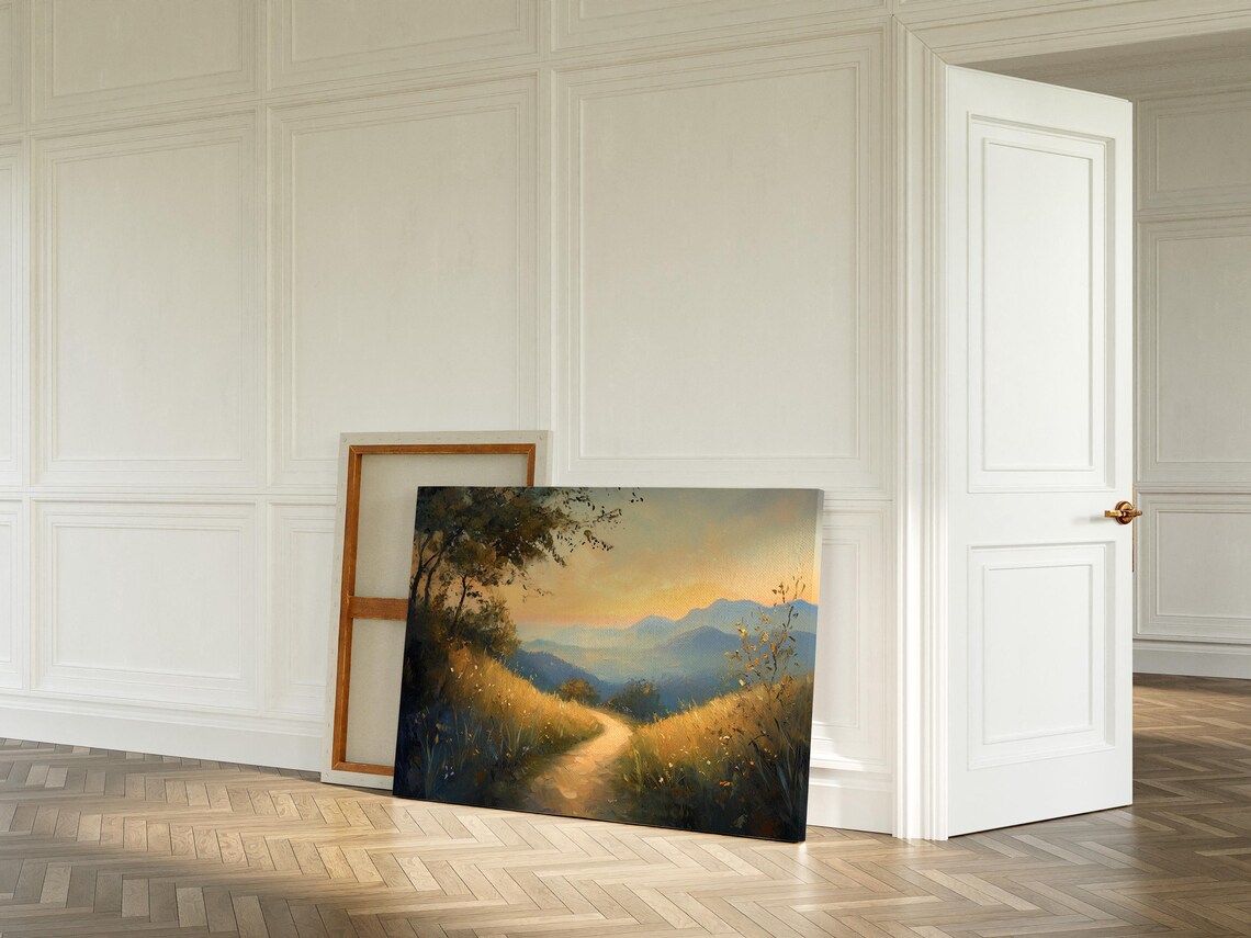 Golden Sunset Mountain Path, Rustic Landscape Art Print - Image 3