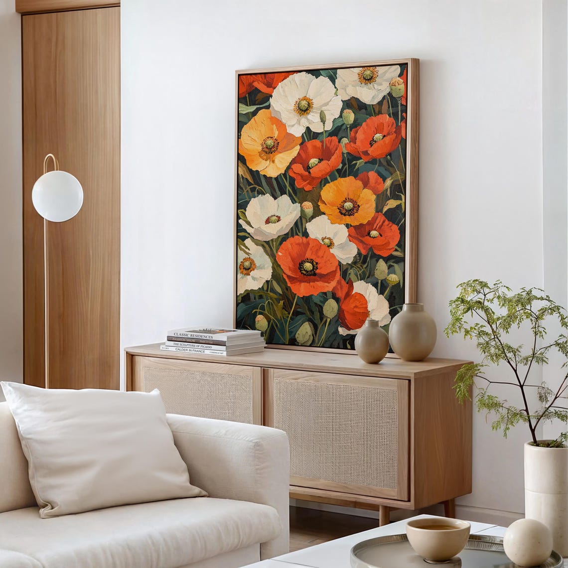 Vibrant Poppies Textured Floral Painting Red White Orange Poster - Image 5