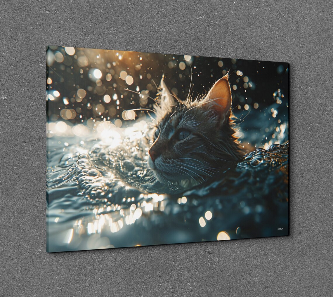 Cat In Water Wall Art Print, Animal Landscape - Image 7