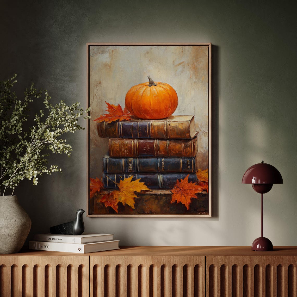 Orange Pumpkin On Stack Of Vintage Books Fall Reading Poster - Image 4