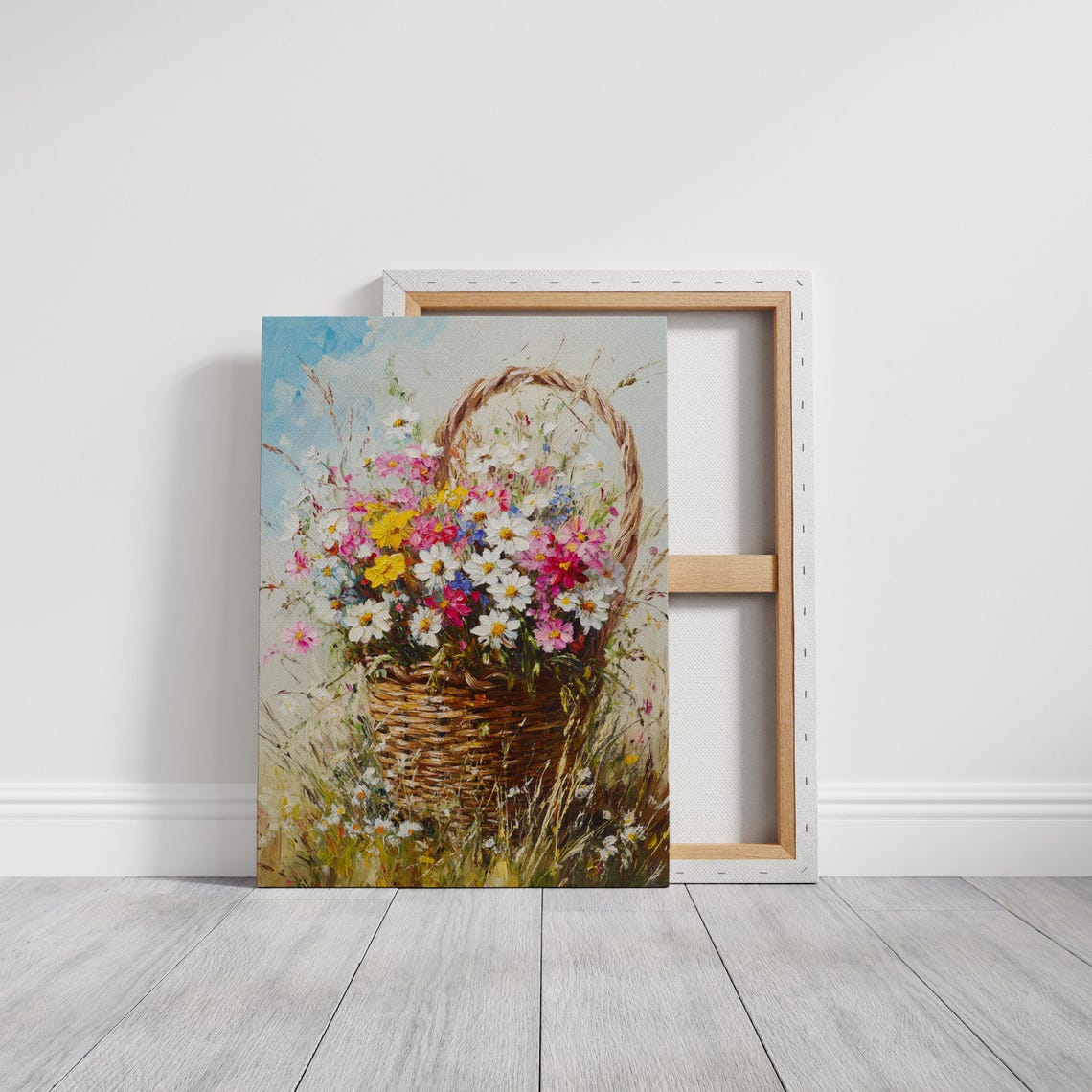 Wicker Basket Of Wildflowers Daisy Meadow Colorful Floral Poster - Image 3