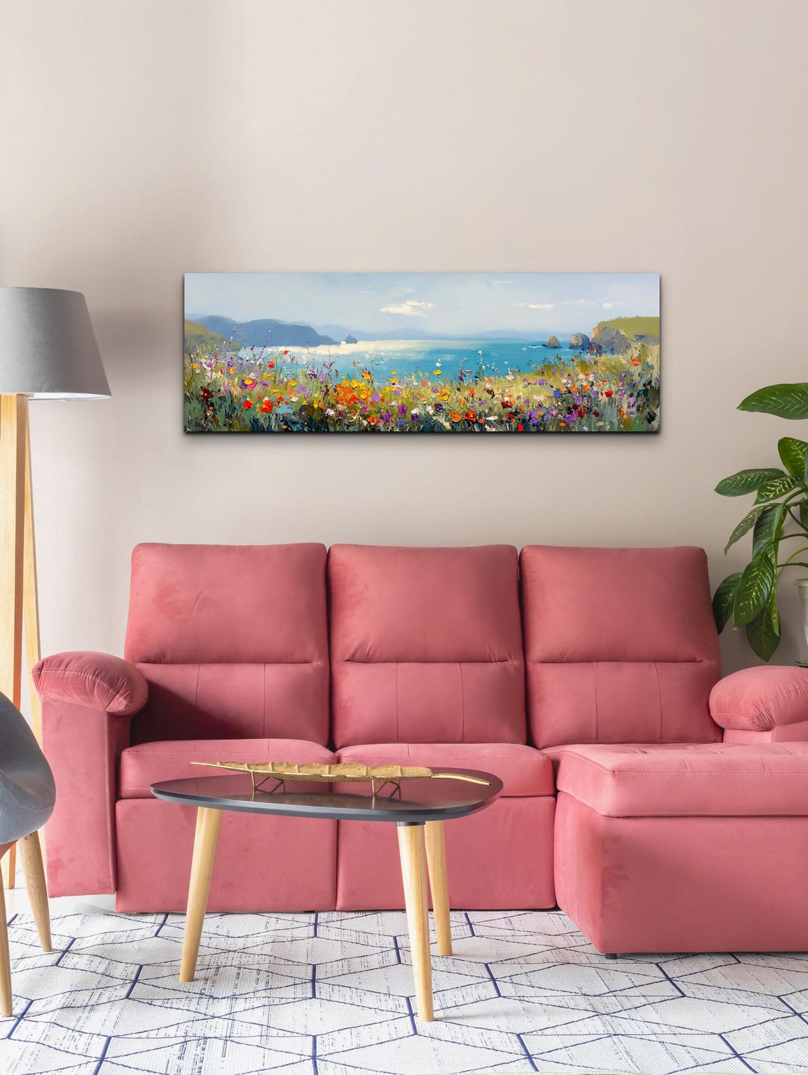 Wildflower Coast Turquoise Ocean Hills Panoramic Landscape Poster - Image 3
