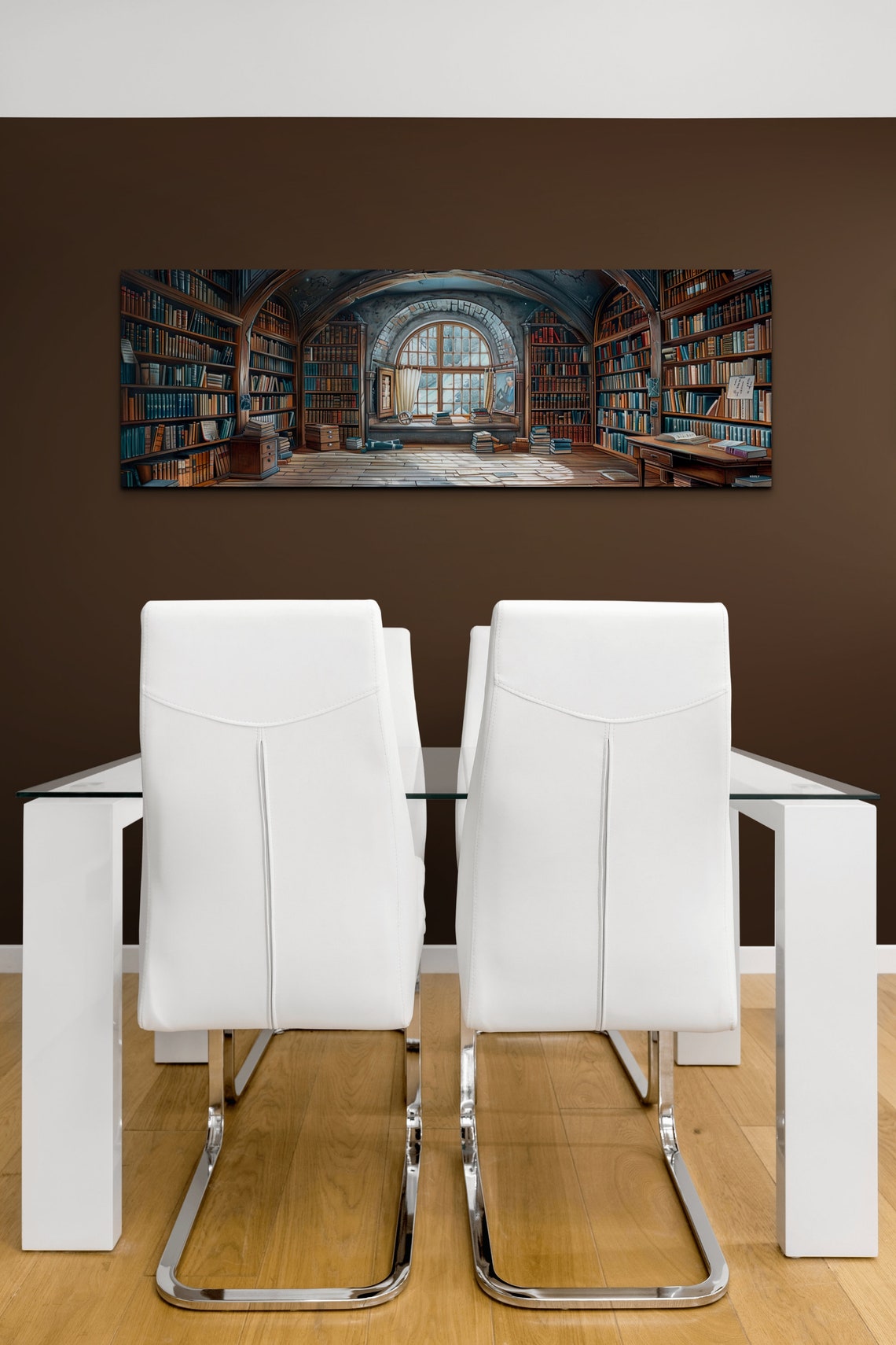 Mystic Library Arched Stone Hall Panoramic Watercolor Wall Art - Image 7
