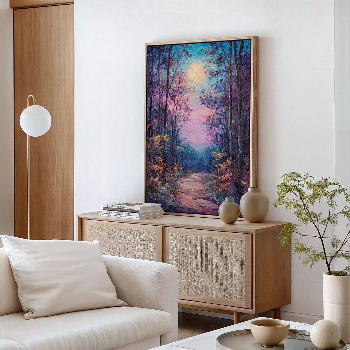 Moonlit Forest Path Wall Art Print, Woodland Scene - Image 3