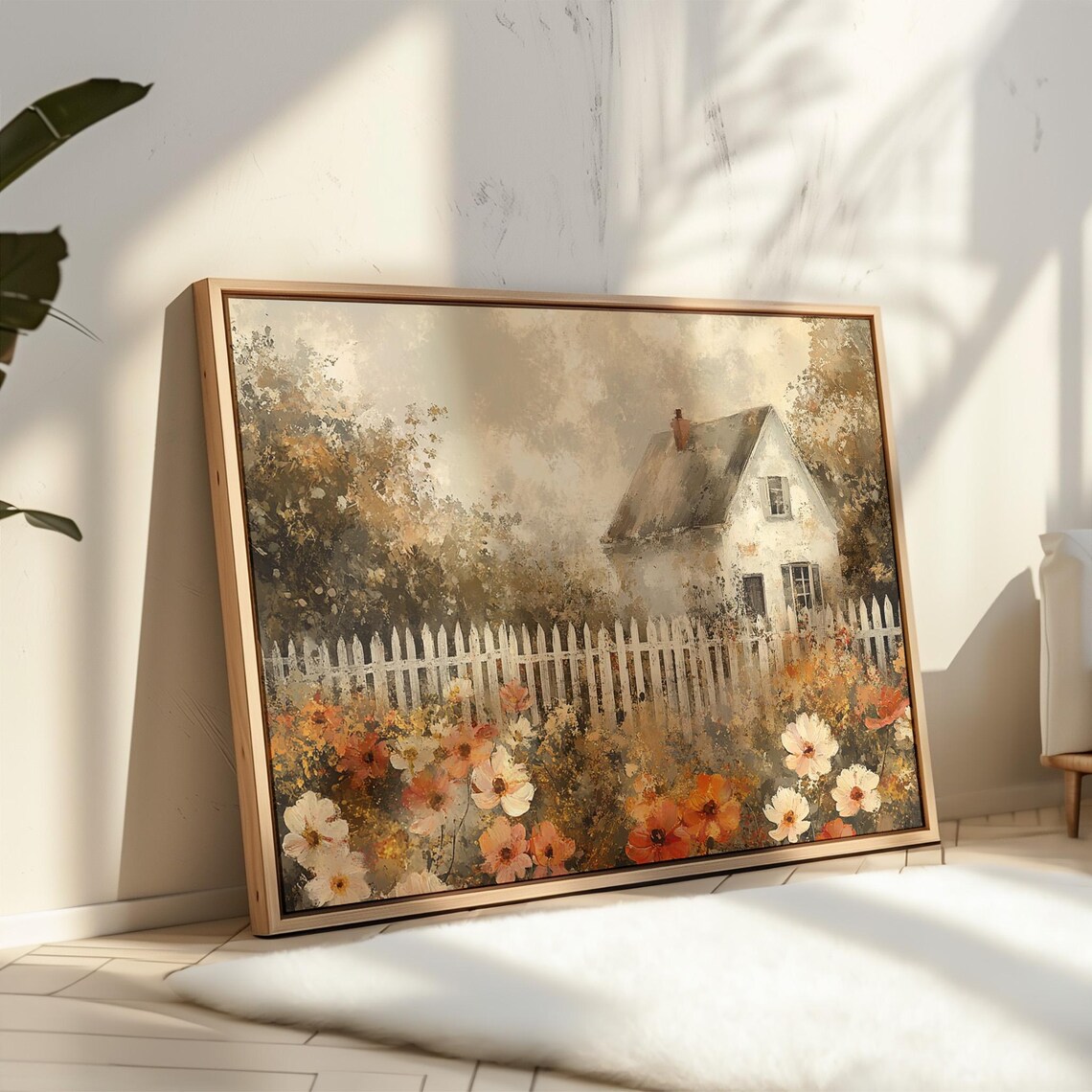 Rustic Cottage Picket Fence Wildflower Garden Vintage Farmhouse Poster Art