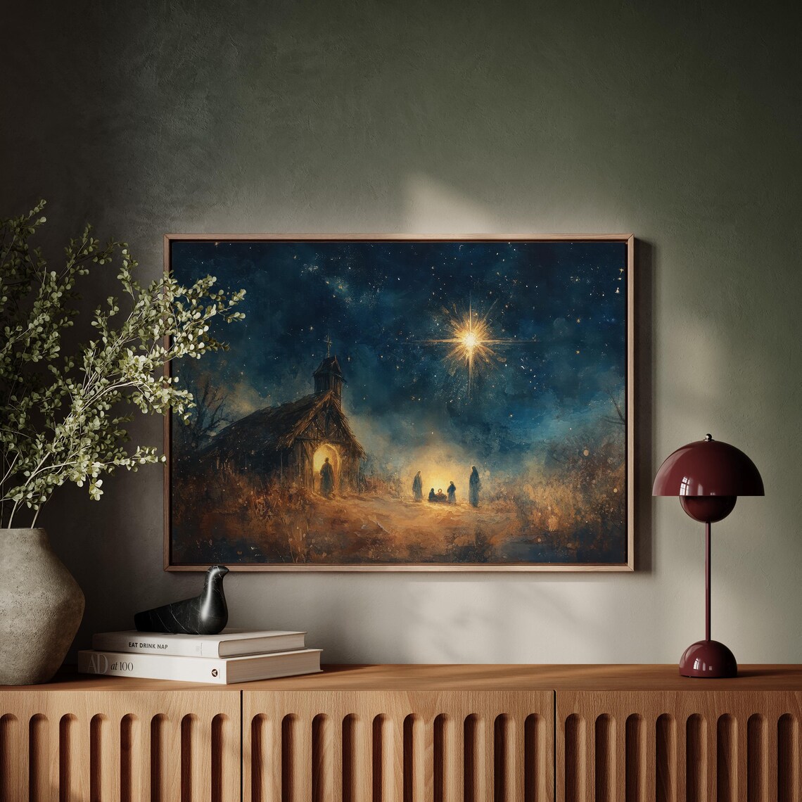 Nativity Scene Rustic Christmas Star Art Print - Image 3