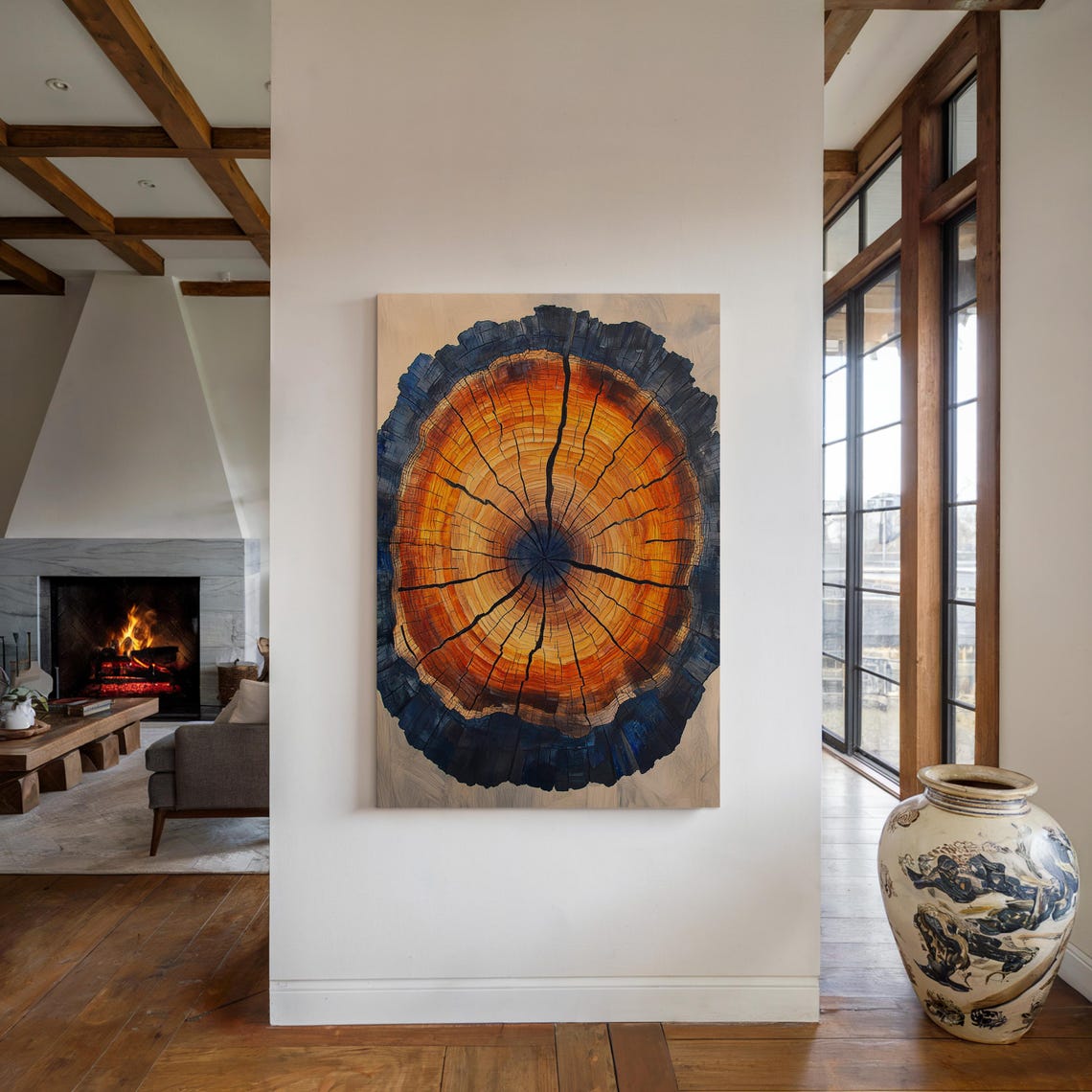 Golden Amber Tree Ring Cross Section Botanical Statement Poster - Image 4