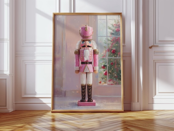 Pink Nutcracker Soldier Painting Christmas Window Festive Holiday Art Print