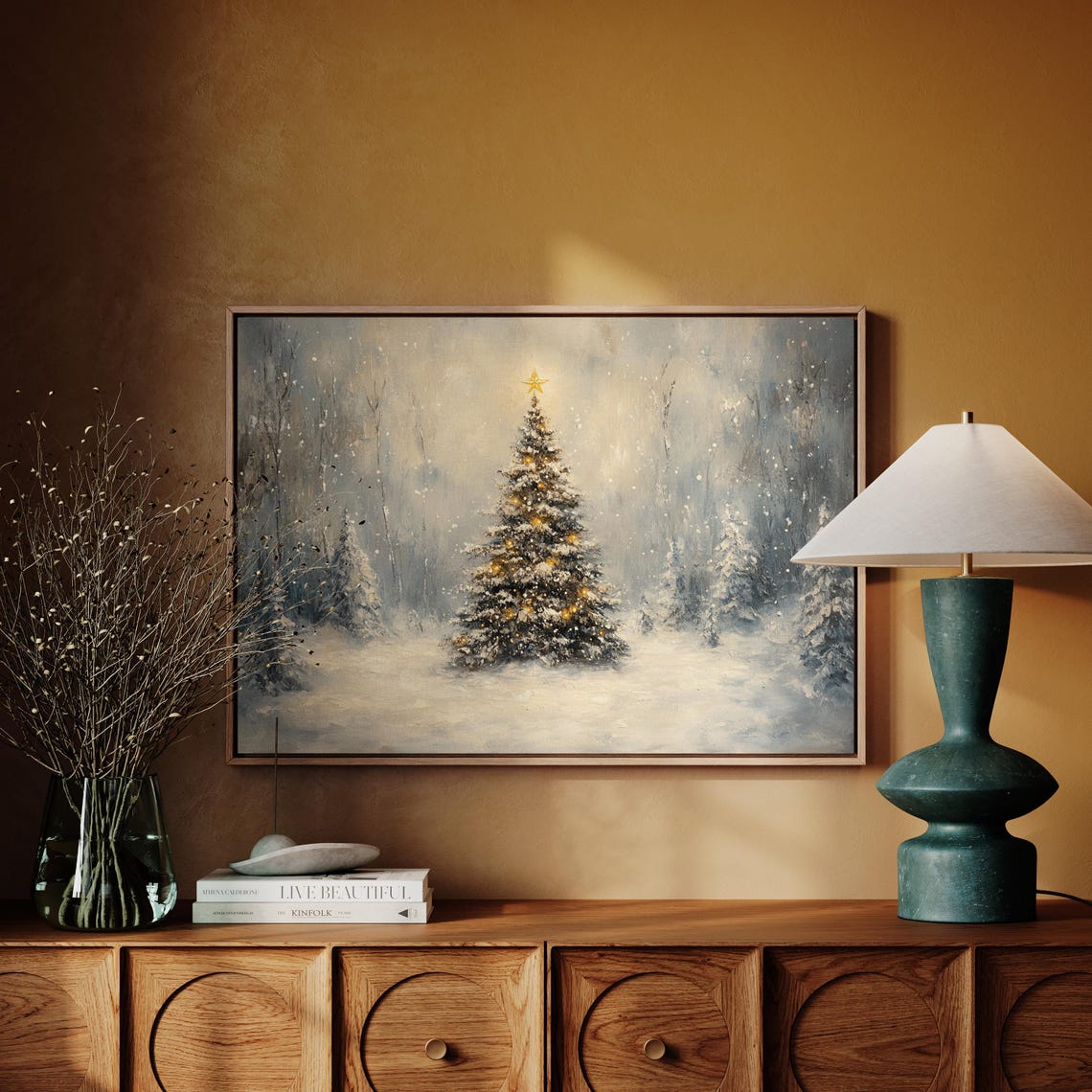 Snowy Christmas Tree Star Night Winter Wonderland Scene Poster - Image 6