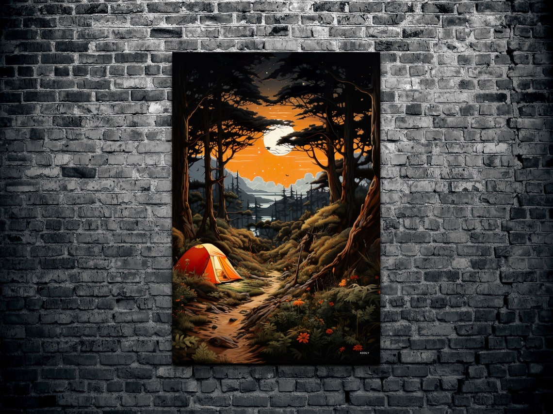 Glowing Camp Tent in a Forest Under the Full Moon Night Sky Poster - Image 2