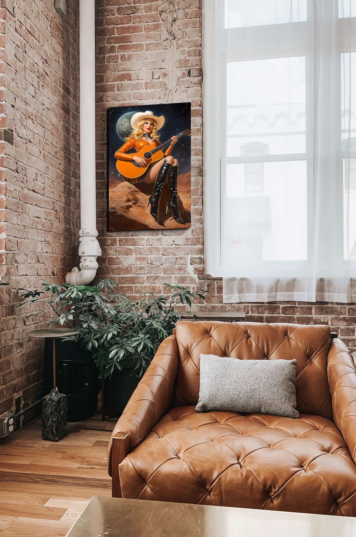 The Galactic Guitar Cowgirl Ready To Hang Wall Art Print Cowboy Wall Art Cowgirl Art Space Art Vintage Art - Image 7