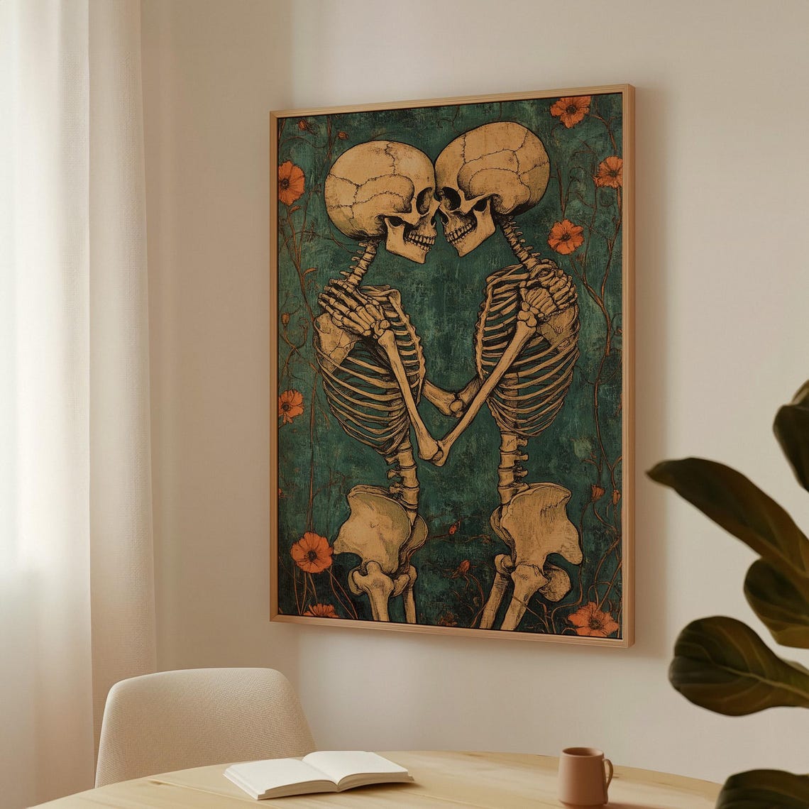 Kissing Skeletons Gothic Romance Halloween Skeleton Art Poster - Image 3