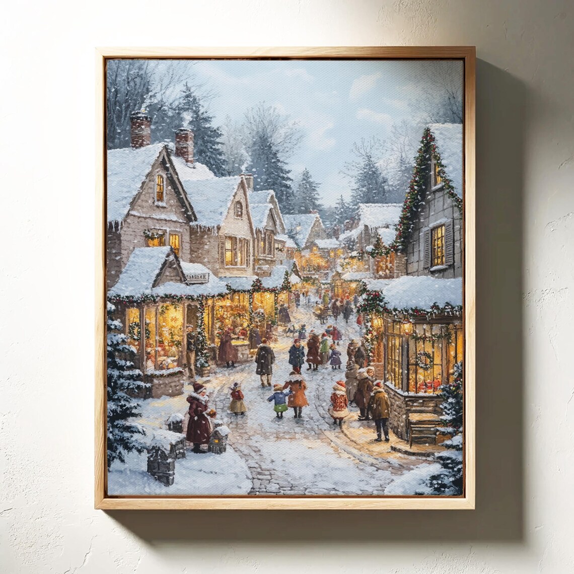 Charming Old Town Christmas Market Street in Winter Snow Art Poster - Image 3
