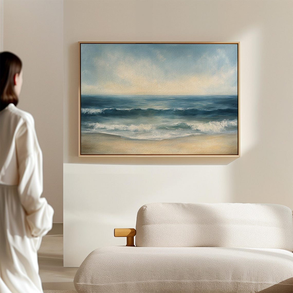 Serene Ocean Waves Coastal Beach Wall Art Tranquil Seascape Painting Nautical Home Decor Soft Blue Ocean Print - Image 2