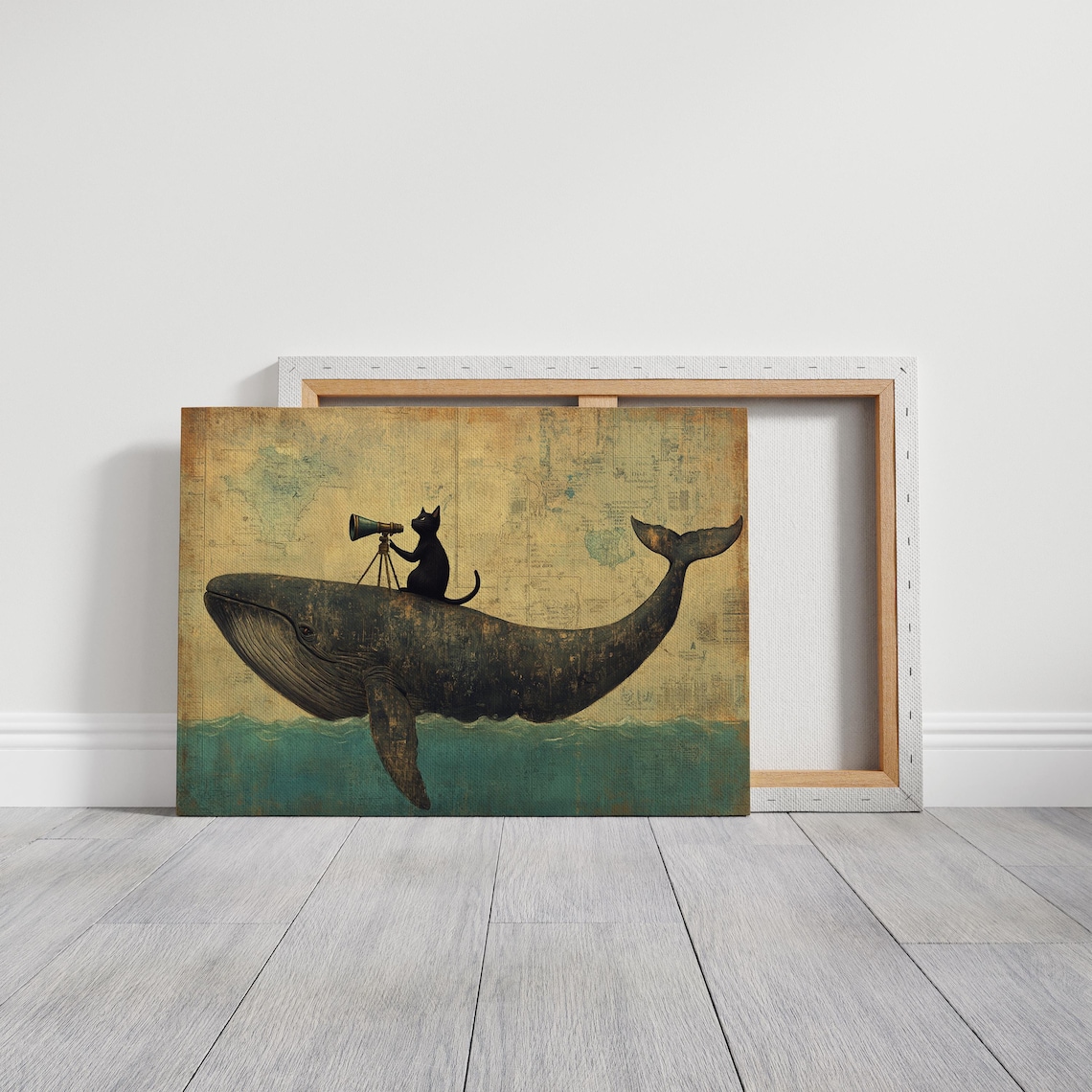 Whimsical Cat and Whale Adventure, Vintage Nautical Map - Image 7