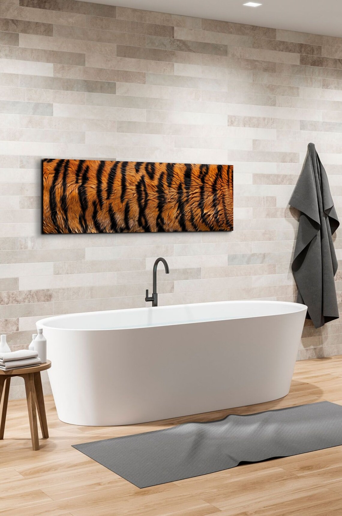 Golden Amber Tiger Stripes Fur Texture Wildlife Panoramic Poster - Image 4