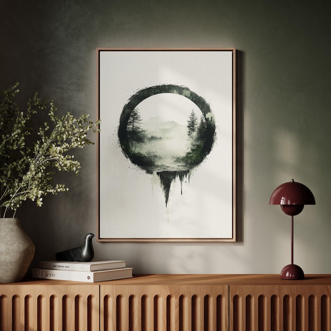Zen Circle Forest Misty Mountain Enso Ink Art Print - Image 3