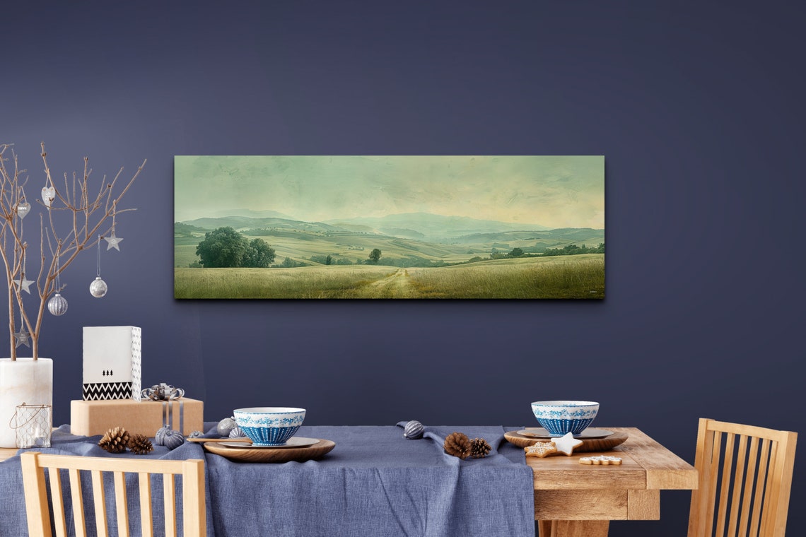 Misty Rolling Green Hills Countryside Vintage Landscape Poster - Image 4