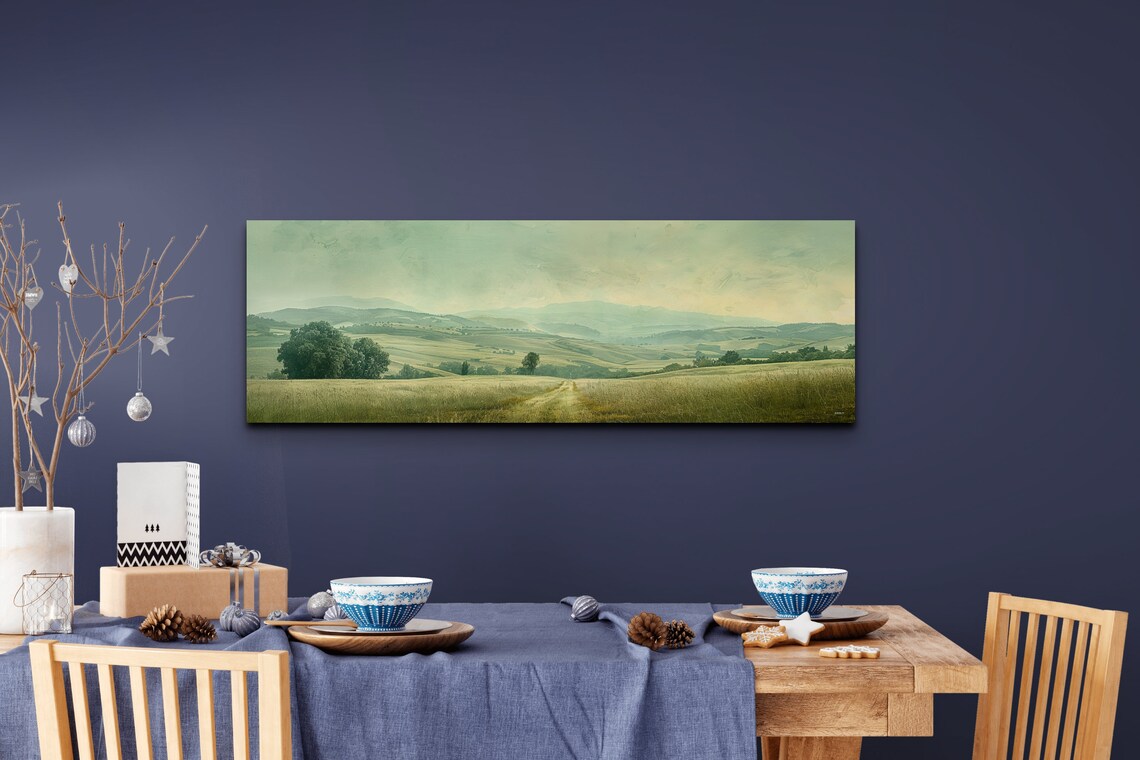 Vintage Misty Mountain Scene Art Print Extra Large Wall Art Panoramic Artwork Nature Art - Image 4