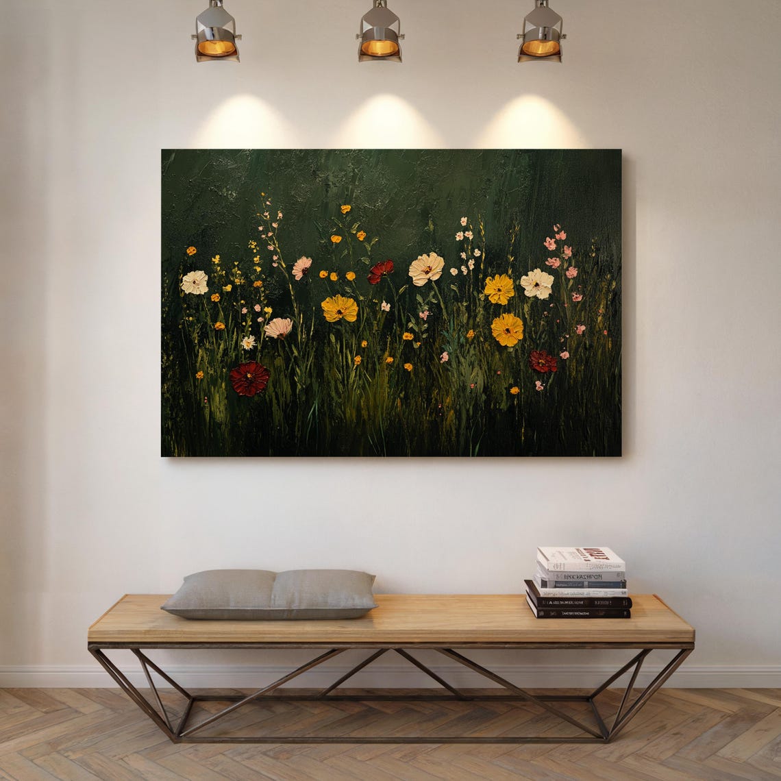 Wildflower Meadow Dark Green Background Vibrant Oil Paint Poster - Image 5