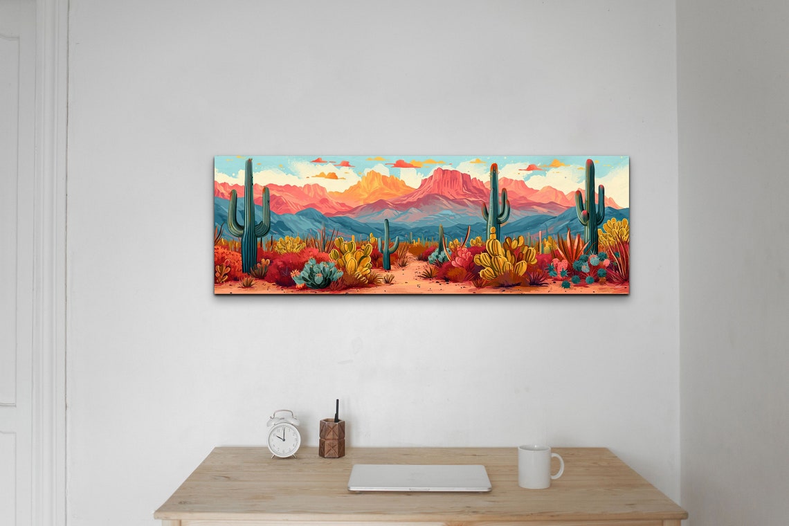 Panoramic Arizona Desert Red Rock Peaks Cactus Landscape Wall Art - Image 5