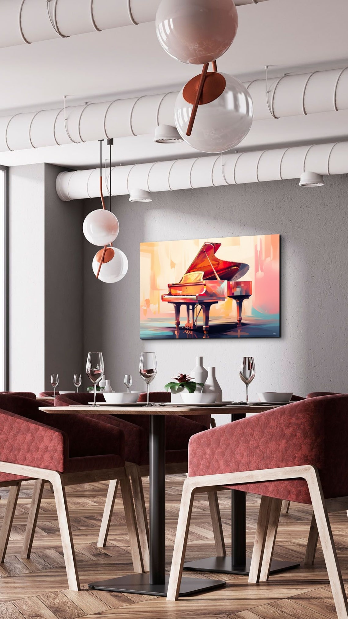 Red Grand Piano in Colorful Modern Abstract Watercolor Poster - Image 5