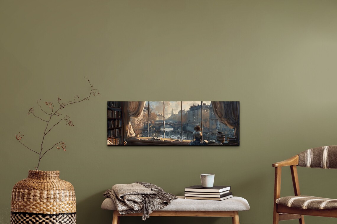 Paris Lady Reading By Window, Panoramic Art Print - Image 5